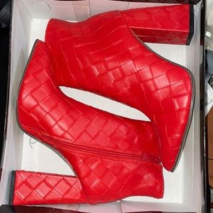 Red Textured Ankle Booties